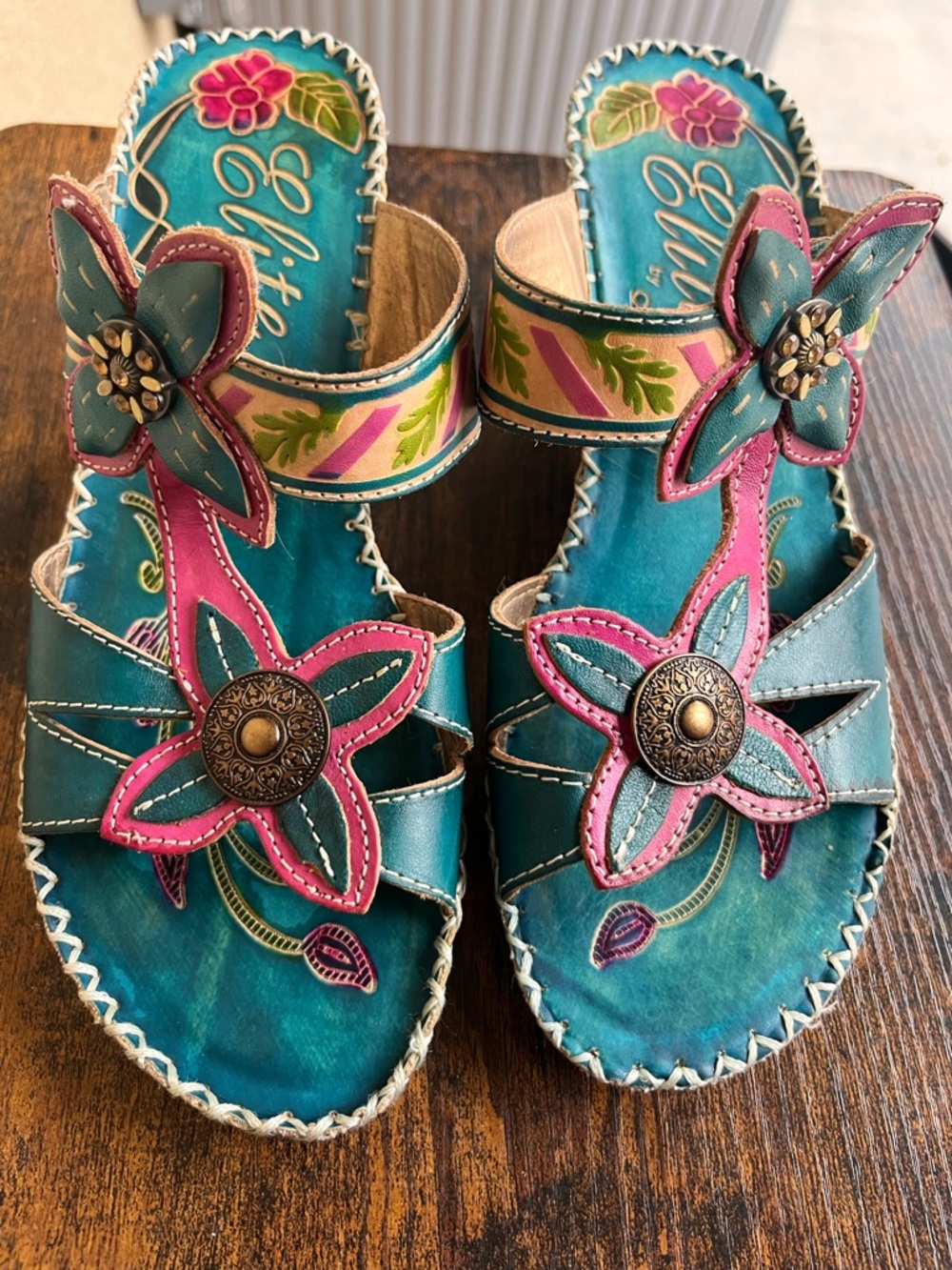 Colorful Teal Sandals with Pink Floral Accents - Picture 13 of 16